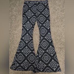 Black and White Patterned Flare Pants